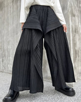 HEYFANCYSTYLE Japanese Pleated Designer Wide Leg Pants - Luxury Flowy Trousers